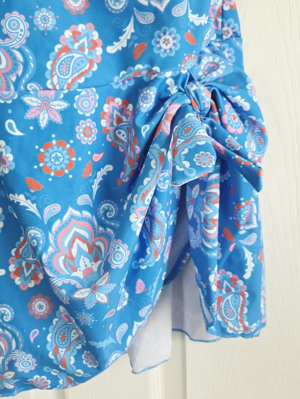 New!!! Eomenie ✨️ Blue Paisley One-Piece Women's Swimdress with Side Tie Size S